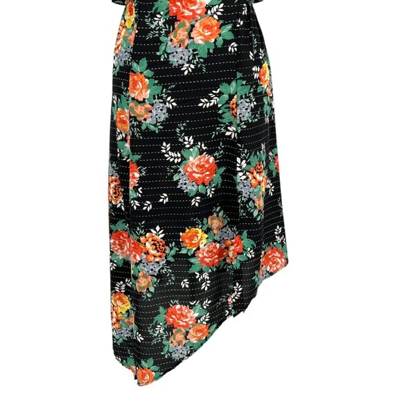 Walter Baker Floral Asymmetric Dress Ruffled Shoulders Black Multi Size Large - Picture 4 of 14